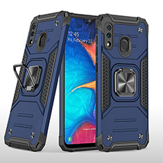 Funda Bumper Silicona y Plastico Mate Carcasa con Magnetico Anillo de dedo Soporte MQ1 para Samsung Galaxy A20 Azul