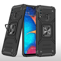 Funda Bumper Silicona y Plastico Mate Carcasa con Magnetico Anillo de dedo Soporte MQ1 para Samsung Galaxy A20 Negro