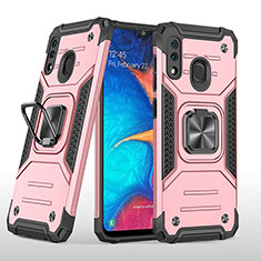 Funda Bumper Silicona y Plastico Mate Carcasa con Magnetico Anillo de dedo Soporte MQ1 para Samsung Galaxy A20 Oro Rosa