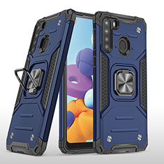 Funda Bumper Silicona y Plastico Mate Carcasa con Magnetico Anillo de dedo Soporte MQ1 para Samsung Galaxy A21 Azul
