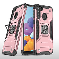 Funda Bumper Silicona y Plastico Mate Carcasa con Magnetico Anillo de dedo Soporte MQ1 para Samsung Galaxy A21 Oro Rosa