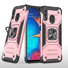 Funda Bumper Silicona y Plastico Mate Carcasa con Magnetico Anillo de dedo Soporte MQ1 para Samsung Galaxy A30 Oro Rosa