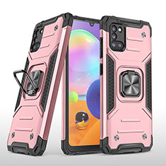 Funda Bumper Silicona y Plastico Mate Carcasa con Magnetico Anillo de dedo Soporte MQ1 para Samsung Galaxy A31 Oro Rosa