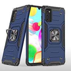 Funda Bumper Silicona y Plastico Mate Carcasa con Magnetico Anillo de dedo Soporte MQ1 para Samsung Galaxy A41 Azul