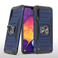 Funda Bumper Silicona y Plastico Mate Carcasa con Magnetico Anillo de dedo Soporte MQ1 para Samsung Galaxy A50 Azul