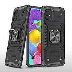 Funda Bumper Silicona y Plastico Mate Carcasa con Magnetico Anillo de dedo Soporte MQ1 para Samsung Galaxy A51 5G Negro