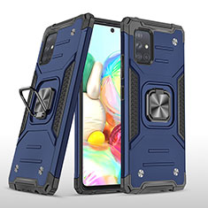 Funda Bumper Silicona y Plastico Mate Carcasa con Magnetico Anillo de dedo Soporte MQ1 para Samsung Galaxy A71 4G A715 Azul