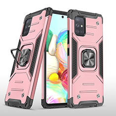 Funda Bumper Silicona y Plastico Mate Carcasa con Magnetico Anillo de dedo Soporte MQ1 para Samsung Galaxy A71 5G Oro Rosa