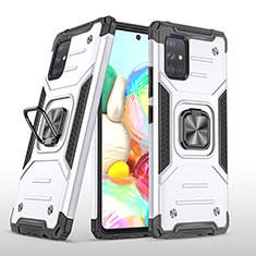 Funda Bumper Silicona y Plastico Mate Carcasa con Magnetico Anillo de dedo Soporte MQ1 para Samsung Galaxy A71 5G Plata