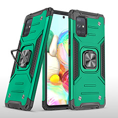 Funda Bumper Silicona y Plastico Mate Carcasa con Magnetico Anillo de dedo Soporte MQ1 para Samsung Galaxy A71 5G Verde Noche