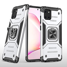 Funda Bumper Silicona y Plastico Mate Carcasa con Magnetico Anillo de dedo Soporte MQ1 para Samsung Galaxy A81 Plata