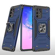 Funda Bumper Silicona y Plastico Mate Carcasa con Magnetico Anillo de dedo Soporte MQ1 para Samsung Galaxy A91 Azul