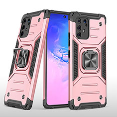Funda Bumper Silicona y Plastico Mate Carcasa con Magnetico Anillo de dedo Soporte MQ1 para Samsung Galaxy A91 Oro Rosa