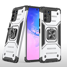 Funda Bumper Silicona y Plastico Mate Carcasa con Magnetico Anillo de dedo Soporte MQ1 para Samsung Galaxy A91 Plata