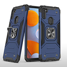 Funda Bumper Silicona y Plastico Mate Carcasa con Magnetico Anillo de dedo Soporte MQ1 para Samsung Galaxy M11 Azul