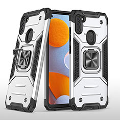 Funda Bumper Silicona y Plastico Mate Carcasa con Magnetico Anillo de dedo Soporte MQ1 para Samsung Galaxy M11 Plata