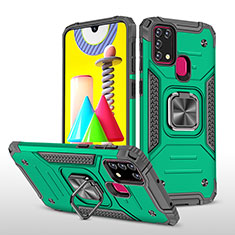 Funda Bumper Silicona y Plastico Mate Carcasa con Magnetico Anillo de dedo Soporte MQ1 para Samsung Galaxy M21s Verde Noche