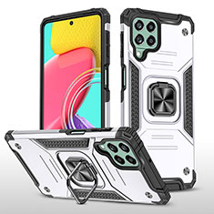 Funda Bumper Silicona y Plastico Mate Carcasa con Magnetico Anillo de dedo Soporte MQ1 para Samsung Galaxy M53 5G Plata