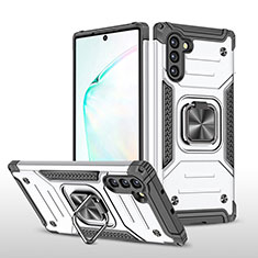 Funda Bumper Silicona y Plastico Mate Carcasa con Magnetico Anillo de dedo Soporte MQ1 para Samsung Galaxy Note 10 5G Plata