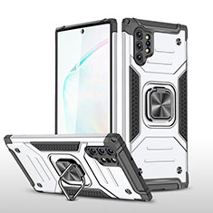 Funda Bumper Silicona y Plastico Mate Carcasa con Magnetico Anillo de dedo Soporte MQ1 para Samsung Galaxy Note 10 Plus 5G Plata