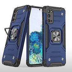 Funda Bumper Silicona y Plastico Mate Carcasa con Magnetico Anillo de dedo Soporte MQ1 para Samsung Galaxy S20 Azul