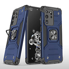 Funda Bumper Silicona y Plastico Mate Carcasa con Magnetico Anillo de dedo Soporte MQ1 para Samsung Galaxy S20 Ultra 5G Azul