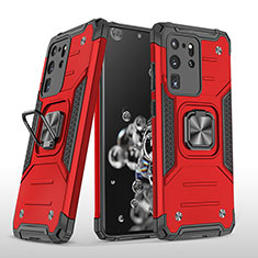 Funda Bumper Silicona y Plastico Mate Carcasa con Magnetico Anillo de dedo Soporte MQ1 para Samsung Galaxy S20 Ultra 5G Rojo