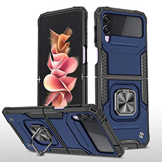 Funda Bumper Silicona y Plastico Mate Carcasa con Magnetico Anillo de dedo Soporte MQ1 para Samsung Galaxy Z Flip3 5G Azul