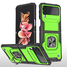 Funda Bumper Silicona y Plastico Mate Carcasa con Magnetico Anillo de dedo Soporte MQ1 para Samsung Galaxy Z Flip3 5G Verde
