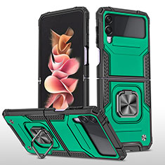 Funda Bumper Silicona y Plastico Mate Carcasa con Magnetico Anillo de dedo Soporte MQ1 para Samsung Galaxy Z Flip3 5G Verde Noche