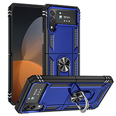Funda Bumper Silicona y Plastico Mate Carcasa con Magnetico Anillo de dedo Soporte MQ1 para Samsung Galaxy Z Flip4 5G Azul