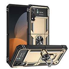 Funda Bumper Silicona y Plastico Mate Carcasa con Magnetico Anillo de dedo Soporte MQ1 para Samsung Galaxy Z Flip4 5G Oro