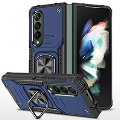 Funda Bumper Silicona y Plastico Mate Carcasa con Magnetico Anillo de dedo Soporte MQ1 para Samsung Galaxy Z Fold3 5G Azul