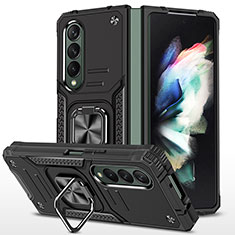 Funda Bumper Silicona y Plastico Mate Carcasa con Magnetico Anillo de dedo Soporte MQ1 para Samsung Galaxy Z Fold3 5G Negro