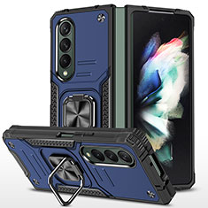 Funda Bumper Silicona y Plastico Mate Carcasa con Magnetico Anillo de dedo Soporte MQ1 para Samsung Galaxy Z Fold4 5G Azul