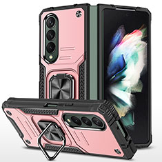 Funda Bumper Silicona y Plastico Mate Carcasa con Magnetico Anillo de dedo Soporte MQ1 para Samsung Galaxy Z Fold4 5G Oro Rosa