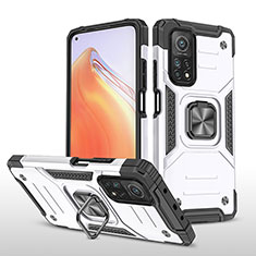 Funda Bumper Silicona y Plastico Mate Carcasa con Magnetico Anillo de dedo Soporte MQ1 para Xiaomi Mi 10T 5G Plata