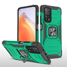 Funda Bumper Silicona y Plastico Mate Carcasa con Magnetico Anillo de dedo Soporte MQ1 para Xiaomi Mi 10T 5G Verde Noche