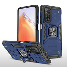 Funda Bumper Silicona y Plastico Mate Carcasa con Magnetico Anillo de dedo Soporte MQ1 para Xiaomi Mi 10T Pro 5G Azul