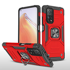 Funda Bumper Silicona y Plastico Mate Carcasa con Magnetico Anillo de dedo Soporte MQ1 para Xiaomi Mi 10T Pro 5G Rojo