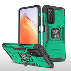 Funda Bumper Silicona y Plastico Mate Carcasa con Magnetico Anillo de dedo Soporte MQ1 para Xiaomi Mi 10T Pro 5G Verde Noche