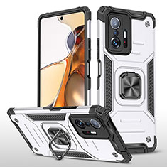 Funda Bumper Silicona y Plastico Mate Carcasa con Magnetico Anillo de dedo Soporte MQ1 para Xiaomi Mi 11T Pro 5G Plata