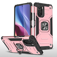 Funda Bumper Silicona y Plastico Mate Carcasa con Magnetico Anillo de dedo Soporte MQ1 para Xiaomi Mi 11X Pro 5G Oro Rosa