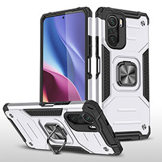 Funda Bumper Silicona y Plastico Mate Carcasa con Magnetico Anillo de dedo Soporte MQ1 para Xiaomi Mi 11X Pro 5G Plata