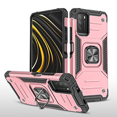 Funda Bumper Silicona y Plastico Mate Carcasa con Magnetico Anillo de dedo Soporte MQ1 para Xiaomi Poco M3 Oro Rosa