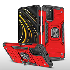 Funda Bumper Silicona y Plastico Mate Carcasa con Magnetico Anillo de dedo Soporte MQ1 para Xiaomi Poco M3 Rojo