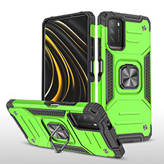 Funda Bumper Silicona y Plastico Mate Carcasa con Magnetico Anillo de dedo Soporte MQ1 para Xiaomi Poco M3 Verde