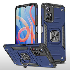 Funda Bumper Silicona y Plastico Mate Carcasa con Magnetico Anillo de dedo Soporte MQ1 para Xiaomi Poco M4 Pro 5G Azul