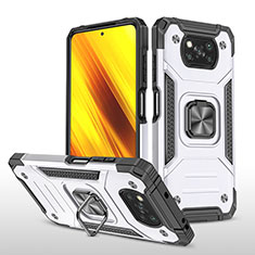 Funda Bumper Silicona y Plastico Mate Carcasa con Magnetico Anillo de dedo Soporte MQ1 para Xiaomi Poco X3 Plata