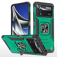 Funda Bumper Silicona y Plastico Mate Carcasa con Magnetico Anillo de dedo Soporte MQ1 para Xiaomi Poco X4 Pro 5G Verde Noche